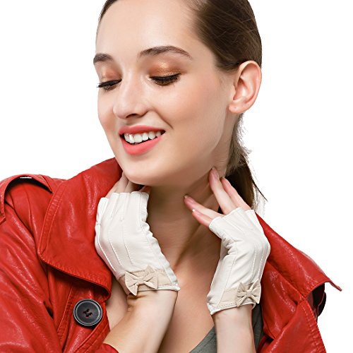 Nappaglo Damen Lederhandschuhe für fahren Halbfinger fingerlose Handschuhe für Fahren Outdoor Motorrad Radfahren Handschuhe (M (Umfang der Handfläche:17.8-19.0cm), Braun) von Nappaglo