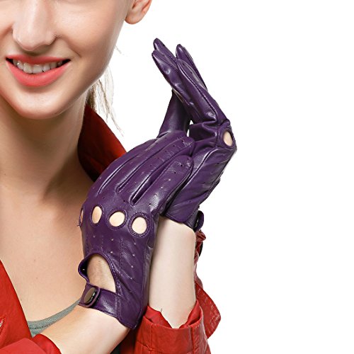 Nappaglo Damen Lederhandschuhe für fahren Touchscreen klassische Lammfell Vollfinger Motorrad Ungefüttert Handschuhe (M (Umfang der Handfläche:17.8-19.0cm), Lila(Non-Touchscreen)) von Nappaglo