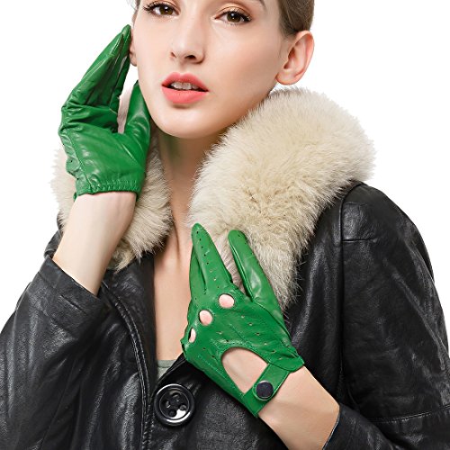 Nappaglo Damen Lederhandschuhe für fahren Touchscreen klassische Lammfell Vollfinger Motorrad Ungefüttert Handschuhe (S (Umfang der Handfläche:16.5-17.8cm), Grün(Non-Touchscreen)) von Nappaglo