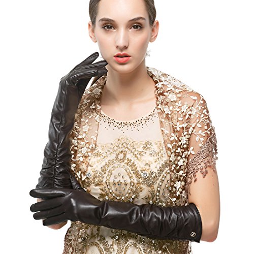 Nappaglo Damen Winter Lange Leder Handschuhe aus echtem Nappaleder Touchscreen Party Fausthandschuhe (M (Umfang der Handfläche:17.8-19.0cm), Dunkelbraun(Touchscreen)) von Nappaglo