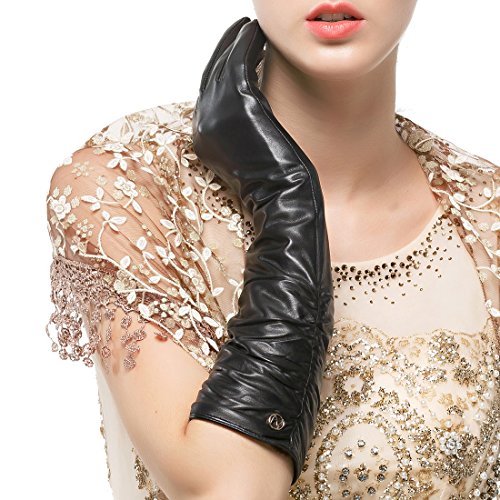 Nappaglo Damen Winter Lange Leder Handschuhe aus echtem Nappaleder Touchscreen Party Fausthandschuhe (XL (Umfang der Handfläche:20.3-21.6cm), Schwarz(Touchscreen)) von Nappaglo