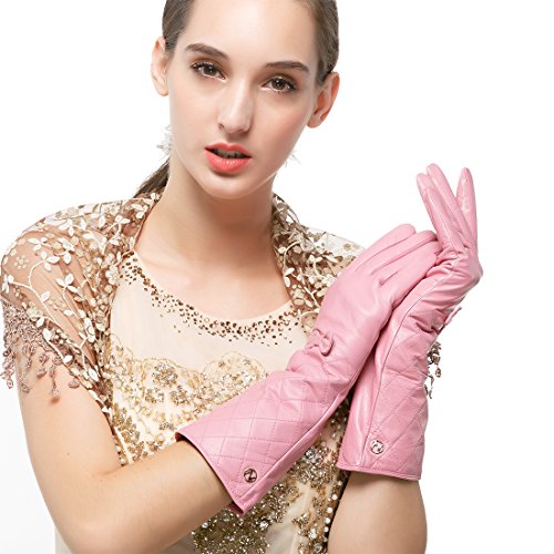 Nappaglo Damen Winter Lange Leder Handschuhe aus echtem Nappaleder Touchscreen Party Warm Fausthandschuhe (S (Umfang der Handfläche:16.5-17.8cm), Rosa(Non-Touchscreen)) von Nappaglo
