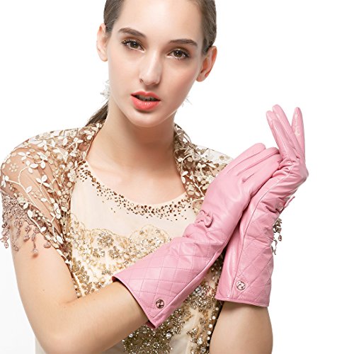 Nappaglo Damen Winter Lange Leder Handschuhe aus echtem Nappaleder Touchscreen Party Warm Fausthandschuhe (XXL (Umfang der Handfläche:21.6-22.8cm), Rosa(Non-Touchscreen)) von Nappaglo