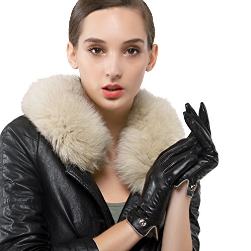 Nappaglo Damen Winter Leder Handschuhe Reines Kaschmir-Futter Warm Touchscreen Handschuhe (L (Umfang der Handfläche:19.0-20.3cm), Schwarz(Touchscreen)) von Nappaglo