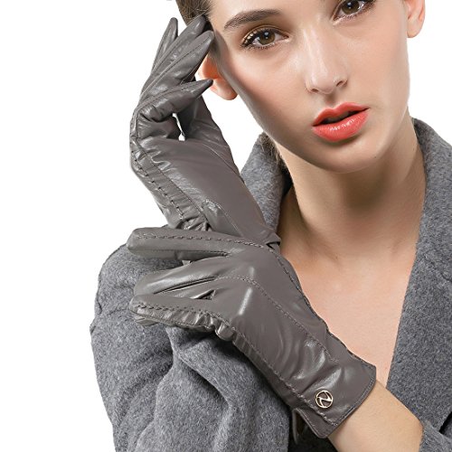 Nappaglo Damen klassische Handschuhe aus echtem Nappaleder Reines Kaschmir-Futter Winter Warm Handschuhe, Grau(non-touchscreen), L (UmfJahrg der HJahrdfläche:19.0-20.3cm) von Nappaglo