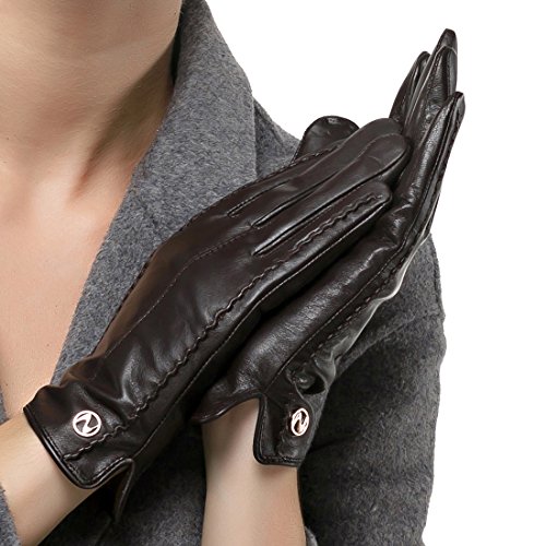 Nappaglo Damen klassische Handschuhe aus echtem Nappaleder Reines Kaschmir-Futter Winter Warm Handschuhe (L (Umfang der Handfläche:19.0-20.3cm), Dunkelbraun(Non-Touchscreen)) von Nappaglo