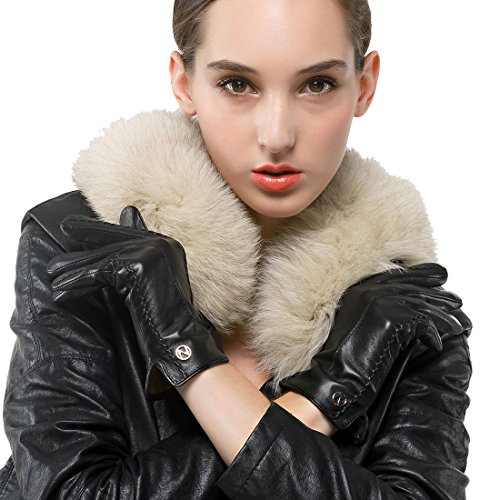 Nappaglo Damen klassische Handschuhe aus echtem Nappaleder Reines Kaschmir-Futter Winter Warm Handschuhe (M (Umfang der Handfläche:17.8-19.0cm), Schwarz(Touchscreen)) von Nappaglo
