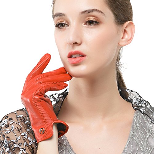 Nappaglo Damen klassische Handschuhe aus echtem Nappaleder Reines Kaschmir-Futter Winter Warm Handschuhe (XL (Umfang der Handfläche:20.3-21.6cm), Rot(Non-Touchscreen)) von Nappaglo