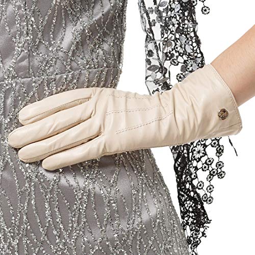 Nappaglo Damen klassische Lederhandschuhe Touchscreen Italienisches Lammfell Winter Warm Reines Kaschmir-Futter Handschuhe (L (Umfang der Handfläche:19.0-20.3cm), Cremig weiß(Non-Touchscreen)) von Nappaglo