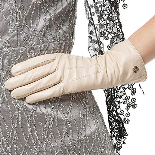 Nappaglo Damen klassische Lederhandschuhe Touchscreen Italienisches Lammfell Winter Warm Reines Kaschmir-Futter Handschuhe (M (Umfang der Handfläche:17.8-19.0cm), Cremig weiß(Non-Touchscreen)) von Nappaglo