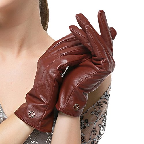 Nappaglo Damen klassische Lederhandschuhe Touchscreen Italienisches Lammfell Winter Warm Reines Kaschmir-Futter Handschuhe (M (Umfang der Handfläche:17.8-19.0cm), Winerot(Non-Touchscreen)) von Nappaglo
