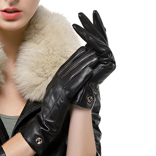 Nappaglo Damen klassische Lederhandschuhe Touchscreen Italienisches Lammfell Winter Warm Reines Kaschmir-Futter Handschuhe (XL (Umfang der Handfläche:20.3-21.6cm), Schwarz(Touchscreen)) von Nappaglo