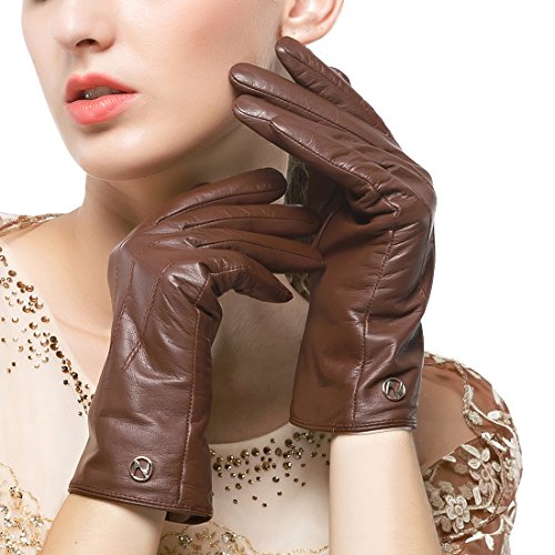 Nappaglo Damen klassische Lederhandschuhe Touchscreen Italienisches Lammfell Winter Warm Reines Kaschmir-Futter Handschuhe (XXL (Umfang der Handfläche:21.6-22.8cm), Dunkelbraun(Non-Touchscreen)) von Nappaglo