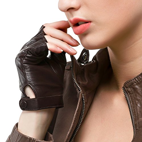 Nappaglo Fingerlos Lederhandschuhe Damen Autofahrer Sommer Motorrad Handschuhe, Braun, S (UmfJahrg der HJahrdfläche:16.5-17.8cm) von Nappaglo