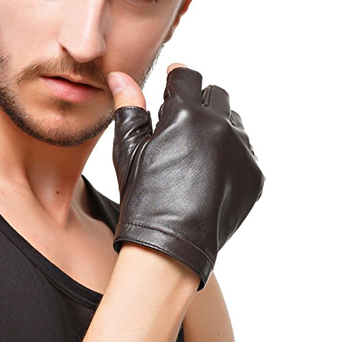 Nappaglo Herren Fingerlose Lederhandschuhe Lammfell Weiches Seidenfutter Halbfinger für fahren Radfahren Outdoor Handschuhe, Braun, XL von Nappaglo