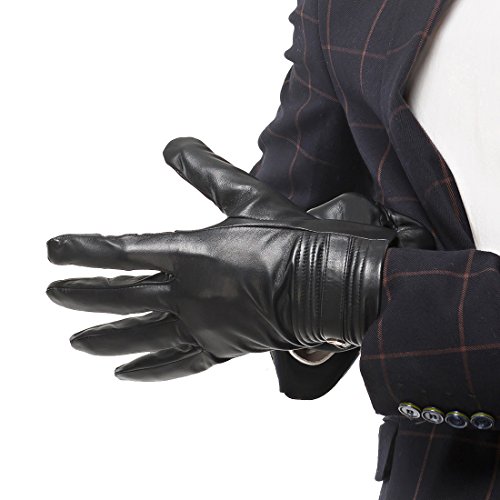 Nappaglo Herren Handschuhe aus echtem Nappaleder Touchscreen Winter Warm Fausthandschuhe (XXL (Umfang der Handfläche:24.1-25.4cm), Schwarz(Touchscreen)) von Nappaglo