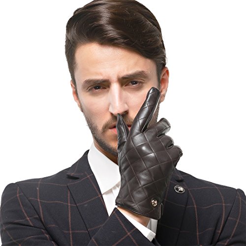 Nappaglo Herren Handschuhe aus echtem Nappaleder Wnter Warme Handschuhe Touchscreen Handschuhe mit Langes Fleecefutter (S (Umfang der Handfläche:bis zu 20.3cm), Dunkelbraun(Non-Touchscreen)) von Nappaglo