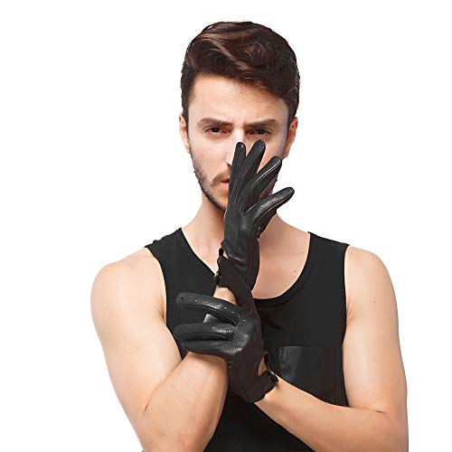 Nappaglo Herren Hirschleder Touchscreen Handschuhe Lederhandschuhe für fahren Motorrad Radfahren Ungefüttert Handschuhe (S (Umfang der Handfläche:bis zu 20.3cm), Schwarz(Touchscreen)) von Nappaglo