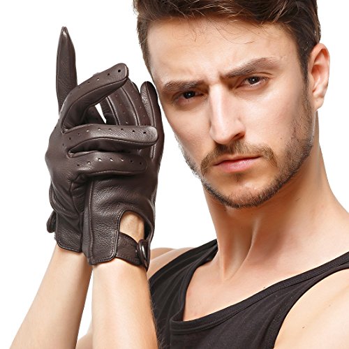 Nappaglo Herren Hirschleder Touchscreen Handschuhe Lederhandschuhe für fahren Motorrad Radfahren Ungefüttert Handschuhe (XXL (Umfang der Handfläche:24.1-25.4cm), Dunkelbraun(Non-Touchscreen)) von Nappaglo