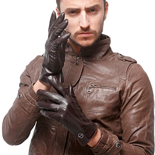 Nappaglo Herren Lederhandschuhe Winter Warme Fahren Handschuhe mit Langes Fleecefutter (Dunkel Braun, XL, Touchscreen) von Nappaglo