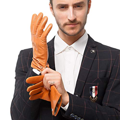 Nappaglo Herren Lederhandschuhe Winter Warme Fahren Handschuhe mit Langes Fleecefutter (Tan, S, Non-Touchscreen) von Nappaglo