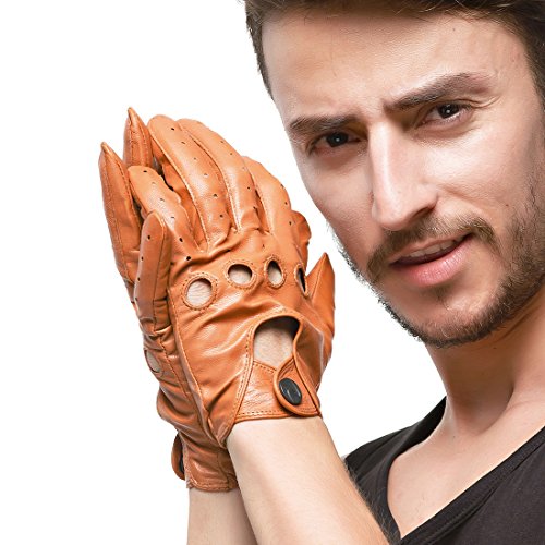 Nappaglo Herren Lederhandschuhe für fahren italienisches Lammfell Ungefüttert Motorrad Radfahren Touchscreen Handschuhe (XL (Umfang der Handfläche:22.8-24.1cm), Tan (Non-Touchscreen)) von Nappaglo