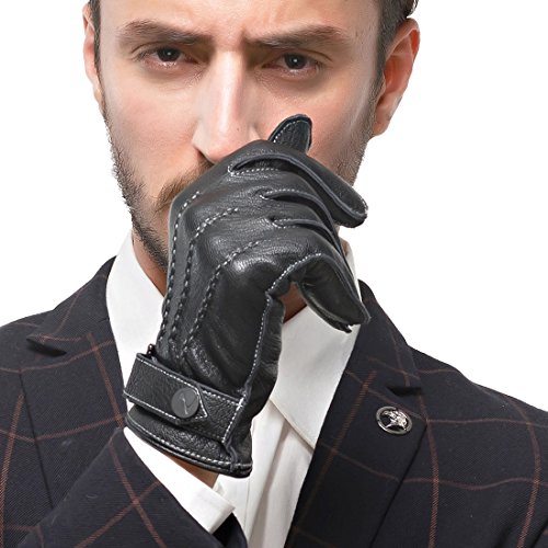 Nappaglo Herren Touchscreen Nappaleder Handschuhe Lammfell Warm Handschuhe mit Langes Fleecefutter (M (Umfang der Handfläche:20.3-21.6cm), Schwarz(Non-Touchscreen)) von Nappaglo