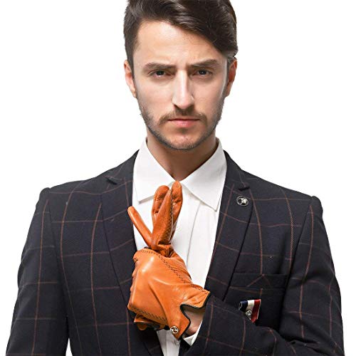 Nappaglo Lederhandschuhe Herren Winter Touchscreen Lammfell Warm Fahren Outdoor, Hellbraun(Orange), M von Nappaglo