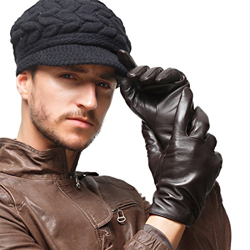 Nappaglo Herren klassische Lammfell Leder Handschuhe Touchscreen Reines Kaschmir-Futter Winter Warm Handschuhe (XXL (Umfang der Handfläche:24.1-25.4cm), Dunkelbraun(Non-Touchscreen)) von Nappaglo