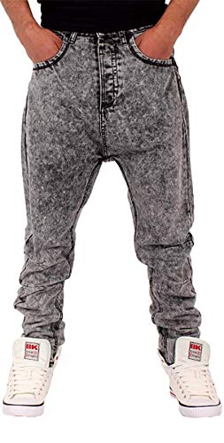 Nappy Boy Herren Tiefer Schritt Konisch Jeans, Acid Wash Schwarz - Acid Wash Schwarz, 42W / 32L von Nappy Boy Clothing