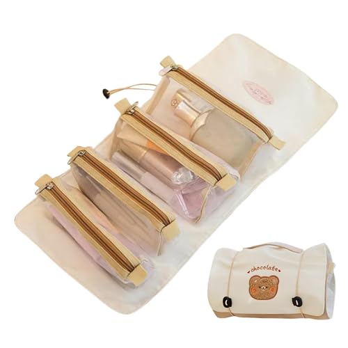 Aufrollbare Make-up-Tasche – abnehmbarer Kulturbeutel 4 in 1 zum Aufhängen | Faltbare Reise-Kulturtasche mit Griff, aufrollbarer Kosmetik-Organizer, Tasche, Bear, Se référer au descriptif, Siehe von Naqqios