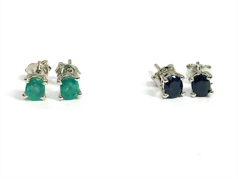 Handgemachte Sterling Silber Smaragd & Saphir Ohrstecker von NaqshByShradha