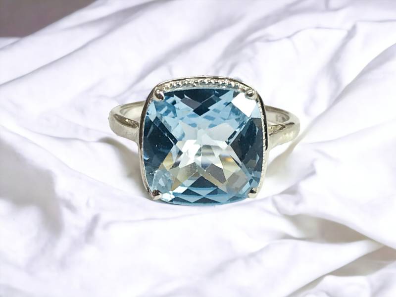Kissenschliff Blautopas Ring | Handmade Sterling Silber, Rhodiniert von NaqshByShradha