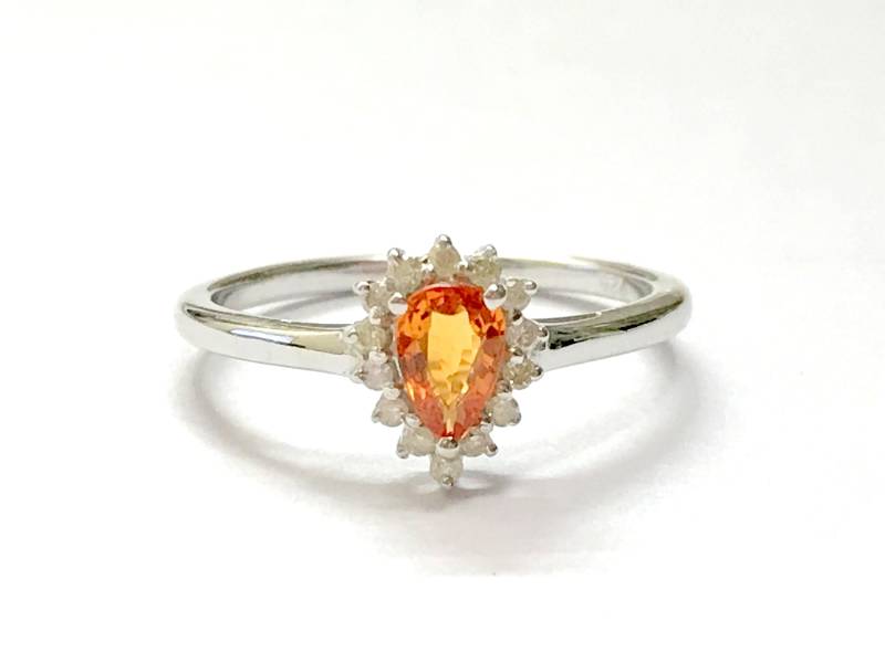 Orange Saphir Diamant Halo Ring | Birne Form 925 Sterling Silber Tropfen Verlobungsring |Ehering Band von NaqshByShradha