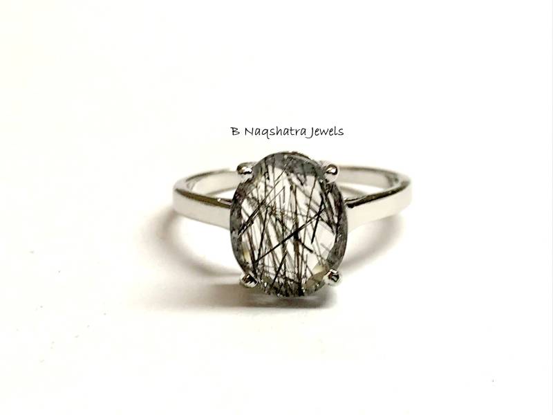 Schwarzer Rutilquarz Sterling Silber Ring Unisex Edelstein Schmuck von NaqshByShradha