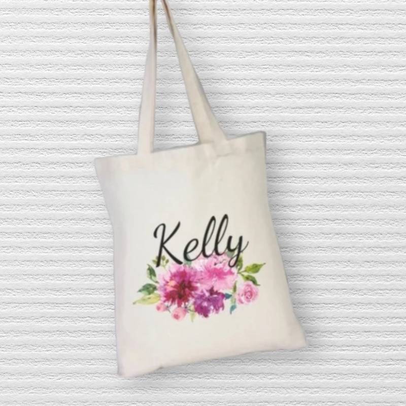 Blumenhochzeitstasche, Blumenrahmentasche, Pink Blumen Brauttasche, Einkaufstasche, Brautbaumwolltasche, Personalisierte Geschenktasche von NarStore