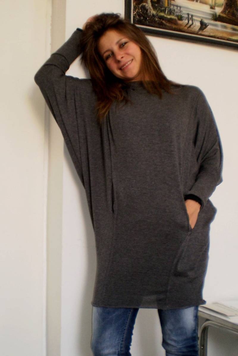 Gestricktes Oversized Langarm Baumwolle Tunika Midi Kleid & Nara Tpl004 von Nara65