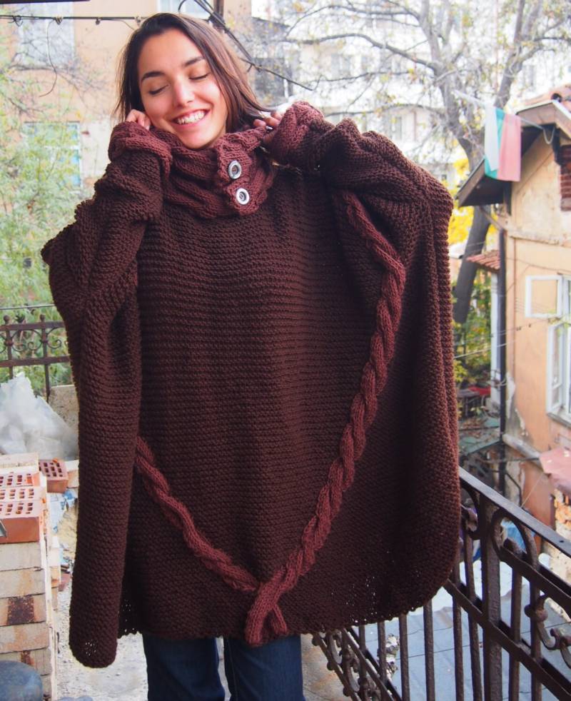 Handgefertigte Over Sized Braune Pullover Dolman Ärmel Mit Schal & Nara Pp010 von Nara65