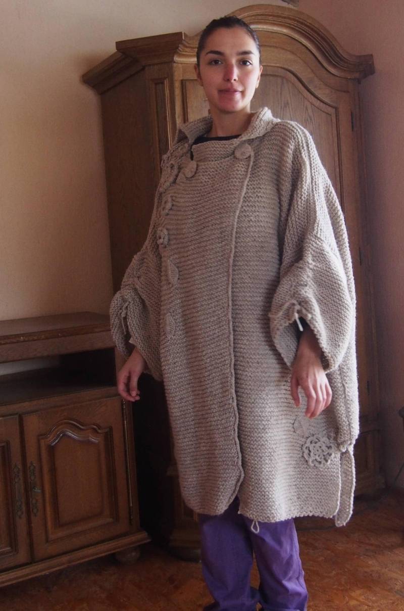 Handgefertigte Oversized Mantel Kapuze Lang Dolman Ärmel Lange Version Wolle Cardigan & Nara Pp022 von Nara65