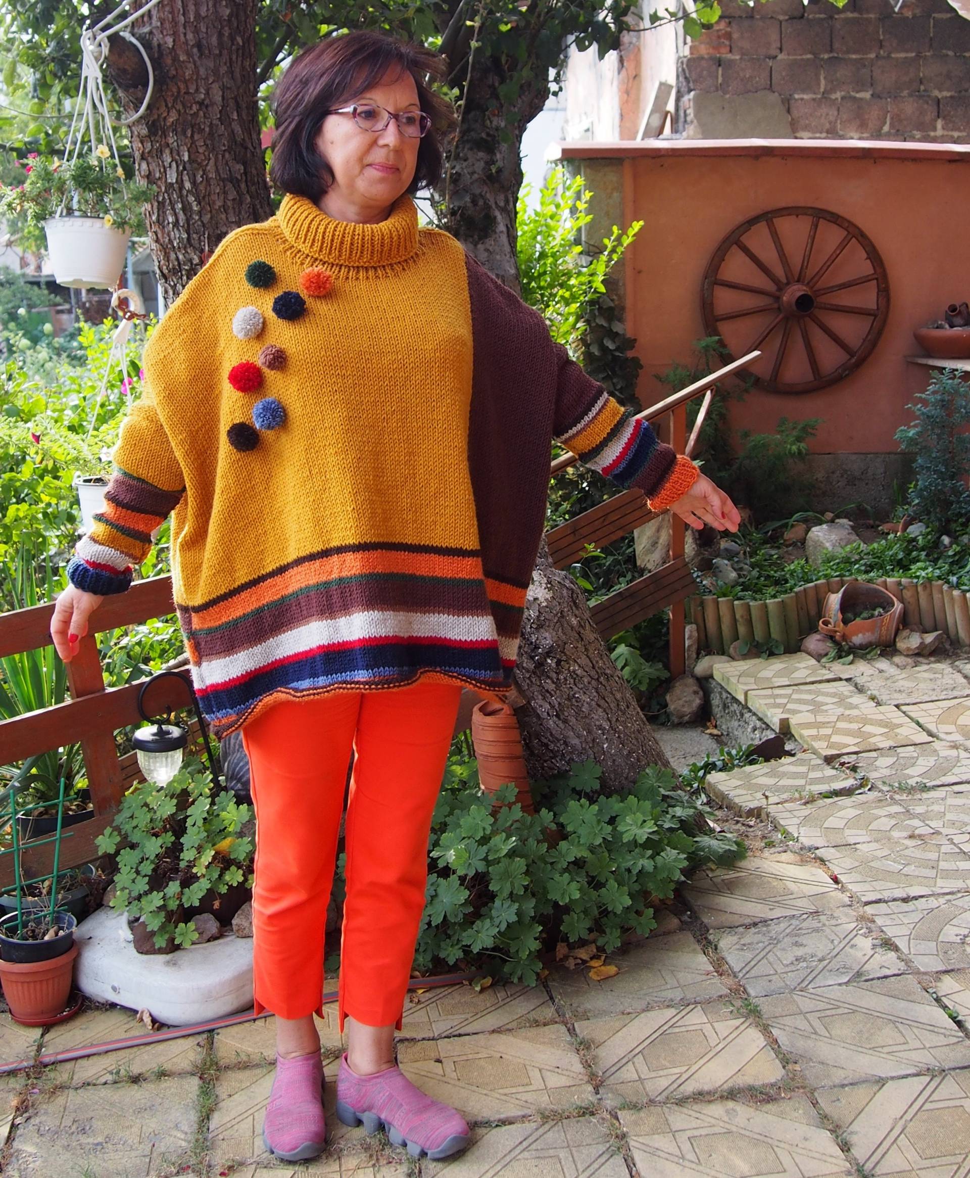 Handgestrickte Wollmischung Oversized Pullover Mehrfarbige Tunika von Nara65