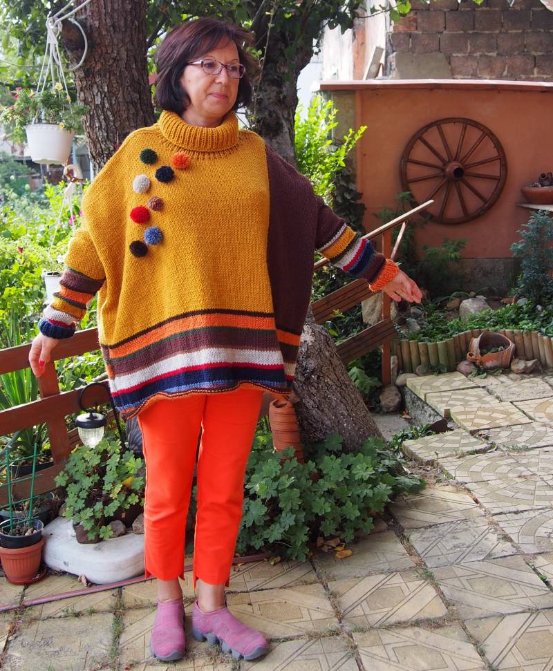 Handgestrickte Wollmischung Oversized Pullover Mehrfarbige Tunika von Nara65