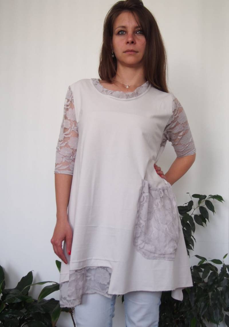 Lange Tunika Übergroße Spitze Detail Baumwolle Lycra Mini Kleid & Nara Tt035 von Nara65