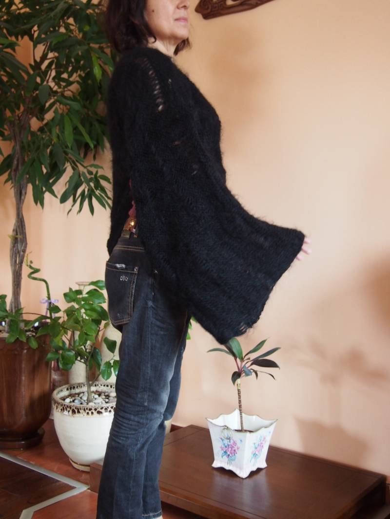 Plus Size Bluse Lange Breite Ärmel Jacke Handgefertigte Strickpullover Top & Nara Pp028 von Nara65