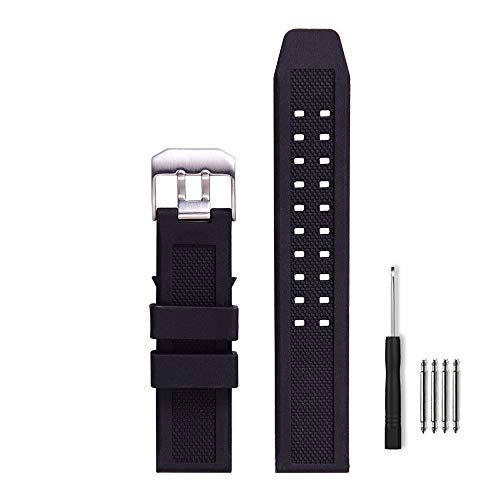 Narako Gummi-Uhrenarmband, 23 mm, passend für 3050, 8800, 3950 Serie, Silikon-Ersatzband mit schwarz/silberfarbener Schnalle, wasserdicht (schwarz – silberfarbene Schnalle) von Narako