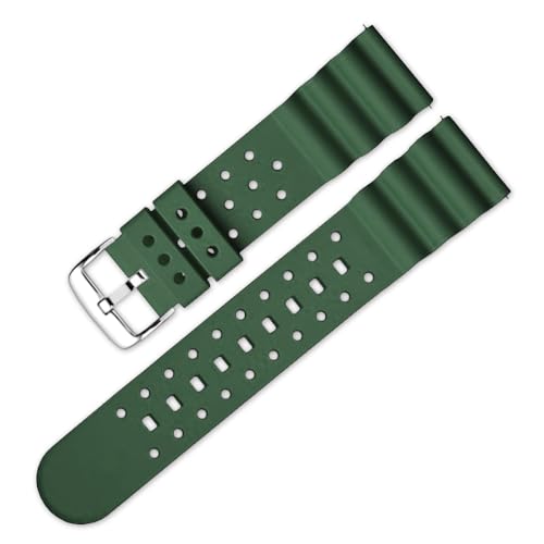 Narako Silikon-Uhrenarmbänder mit gebogener Linie, 20 mm, 22 mm, Schnellverschluss, passend für Seiko-Uhren, Ersatz-Gummi-Sportuhrenarmbänder für Taucheruhren (20 mm, Grün) von Narako