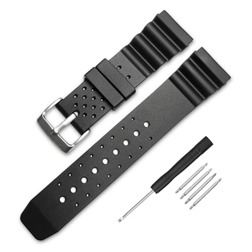 Narako Uhrenarmband aus schwarzem Silikon und Gummi, 18 mm, 20 mm, 22 mm, passend für Seiko-Uhren, Tauchermodell, PVC, für Damen und Herren 20mm Schwarz A von Narako