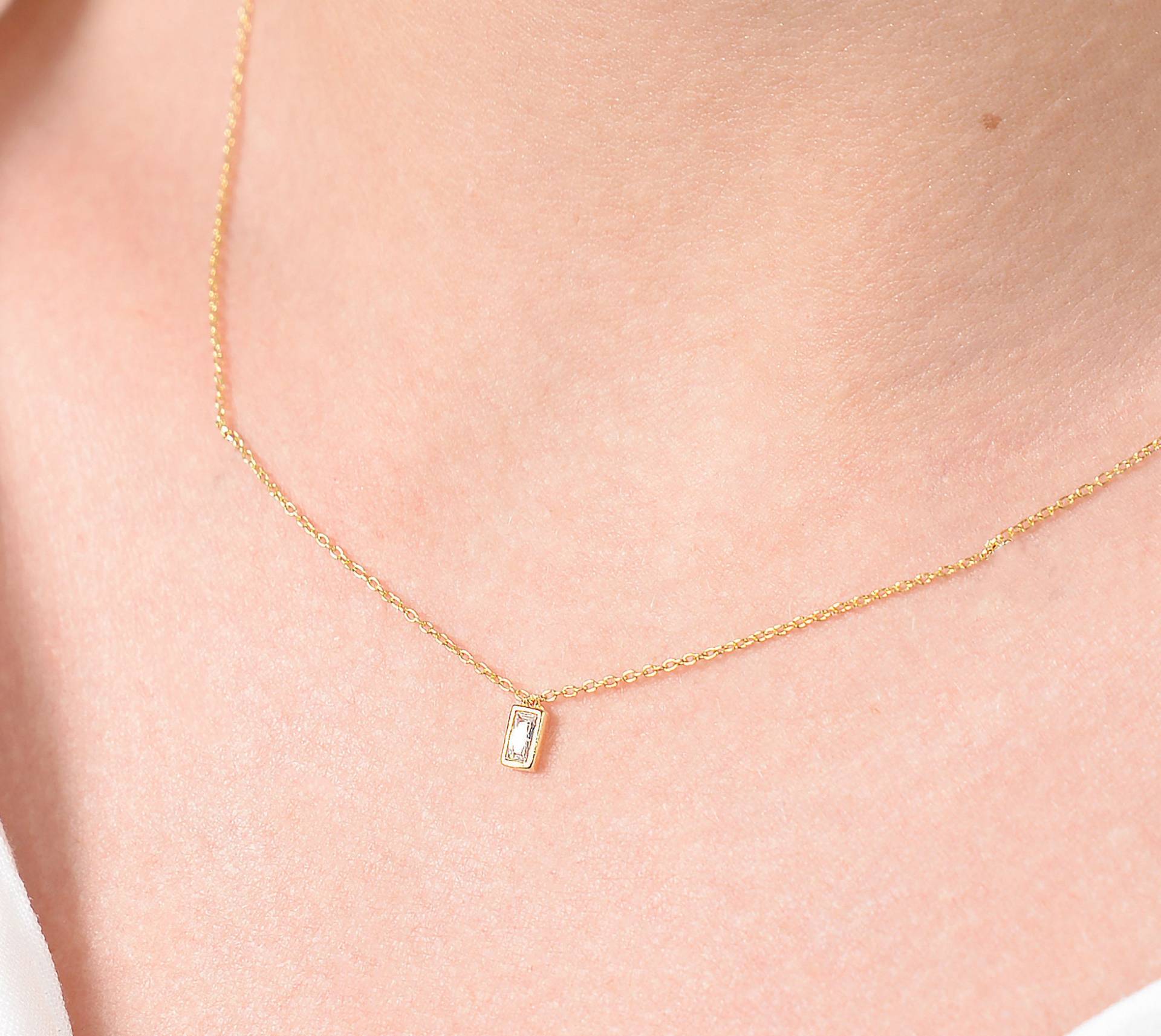 Diamant Baguette Halskette | Zierliche Lünetten Set Rosegold Geburtstagsgeschenk Geschenk Für Sie von NarcissusFineJewelry