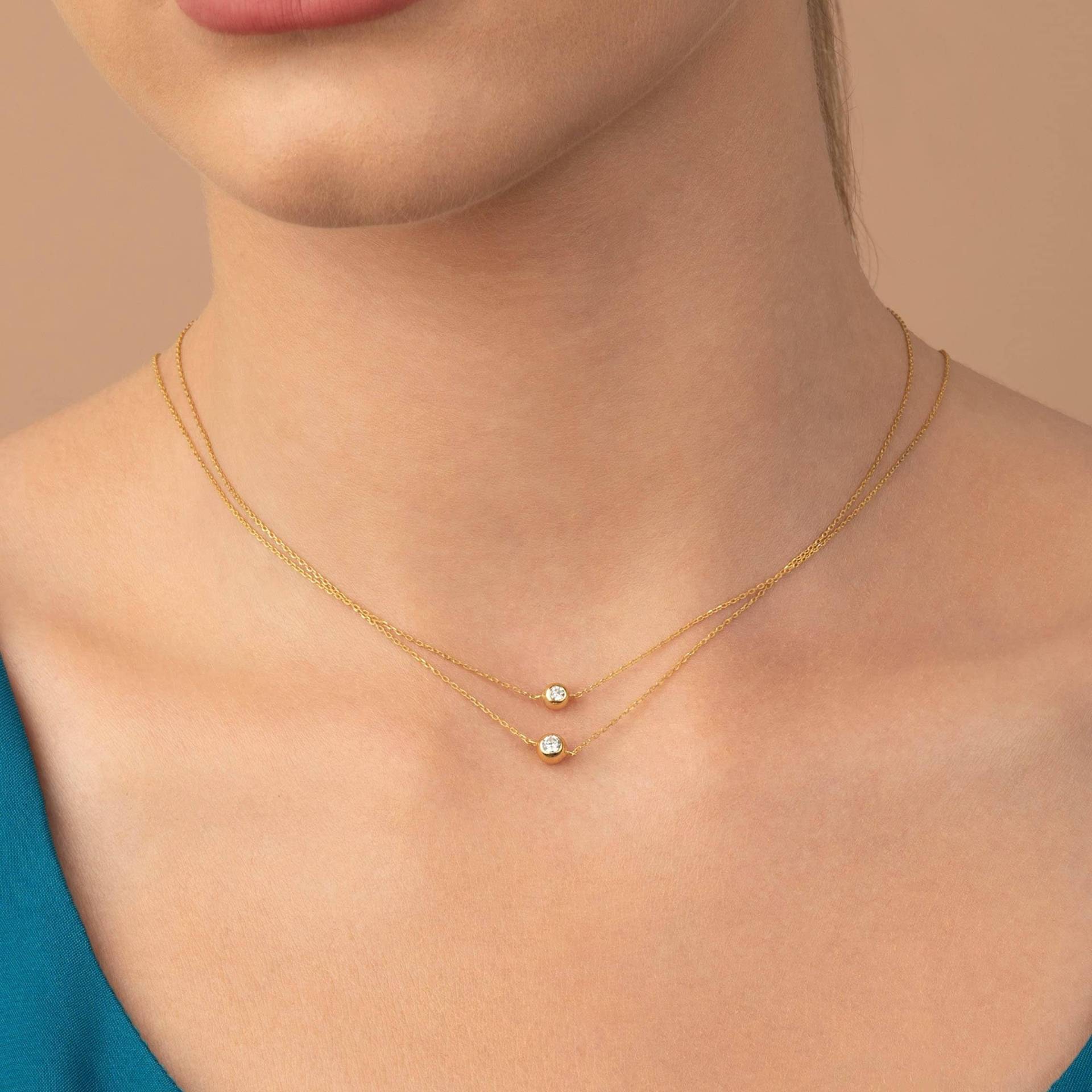 Solitär Halskette/Zweiseitige Diamant Doppelseitige Zarte Geschenk Für Sie von NarcissusFineJewelry