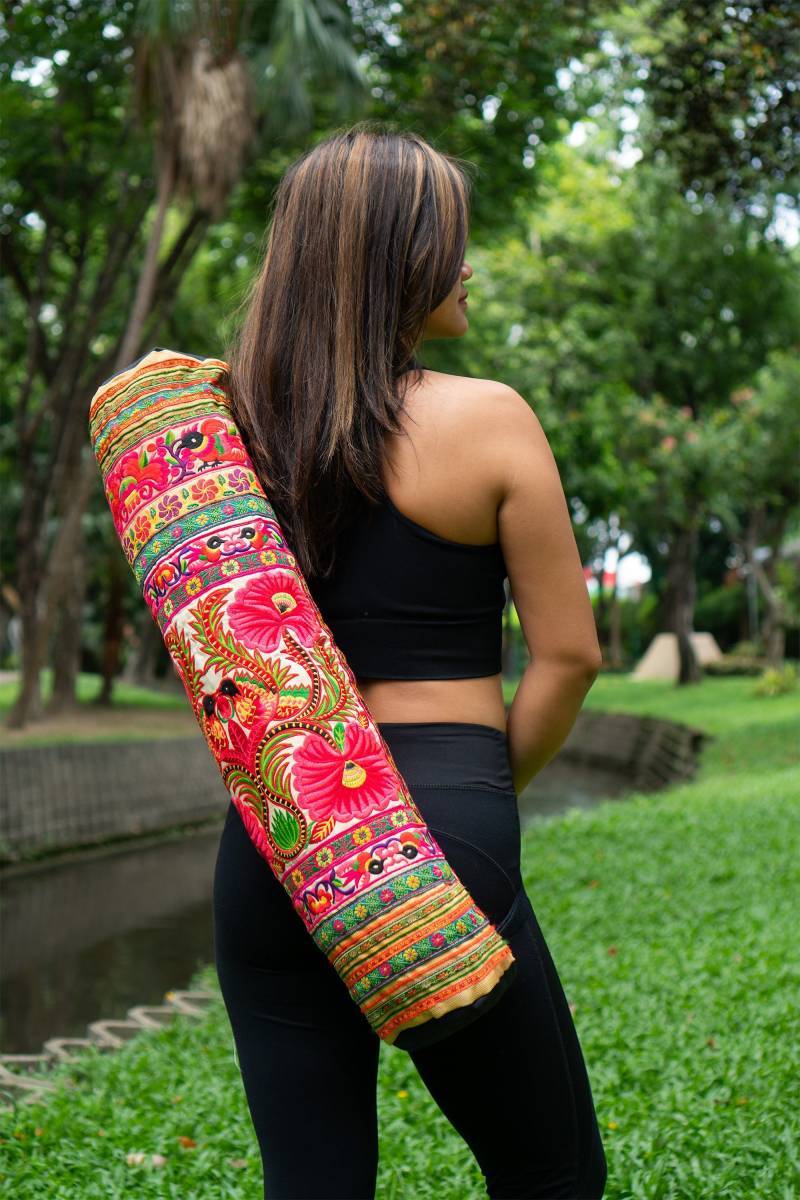 Handgefertigte Bestickte Yogamatten Tasche Für Frauen, Yogatasche Matte in Gelb Aus Thailand - Bg316Yelh von NarissaraShop