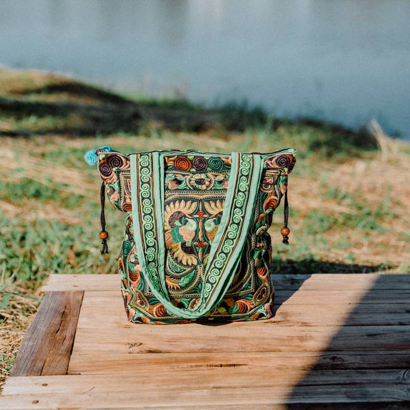 Kordelzug Einkaufstasche Für Frauen, Hmong Bestickt Einkaufstasche, Boho Einzigartige Sommer Strand - Bg312Grebfs von NarissaraShop